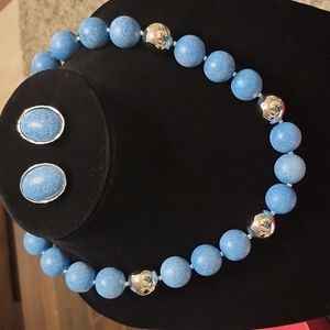 NIB KJL blue and silver beaded necklace and earrings 19"
